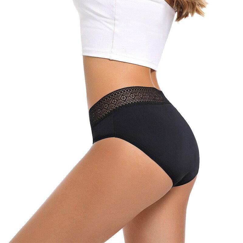 Sous-vêtement menstruel sexy en dentelle pour femme, pantalon anti-fuite, lifting des hanches, 4 couches, grande taille, 6XL