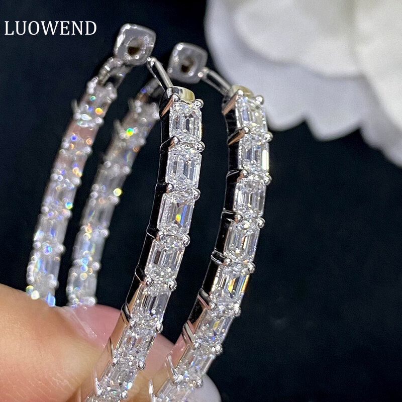 Luokend-pendientes de oro blanco de 18K para mujer, aretes de aro de diamante Natural Real, joyería brillante en forma de E para fiesta, banquete Senior