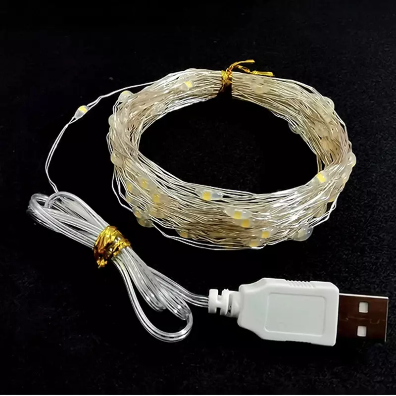 LED Copper Wire Fairy Tale Light String, USB Power Supply, Family Christmas Party, Decoração ao ar livre, 2m, 20 LED
