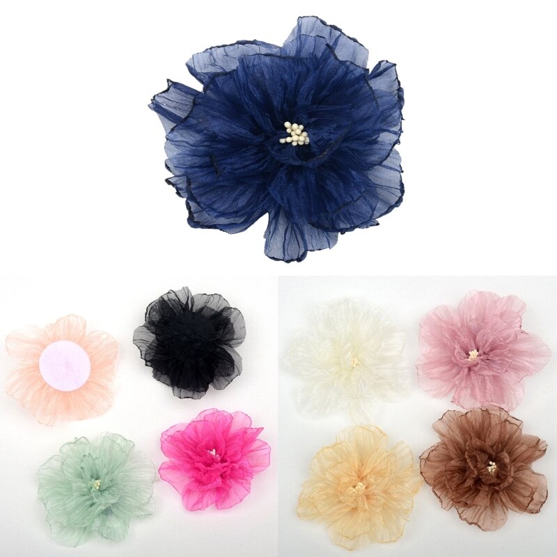 Organza-Flower Burning Fabric Floral Flower Handmade DIY 3D Flower Hair Accessorry Clothing Flower Ornament Women