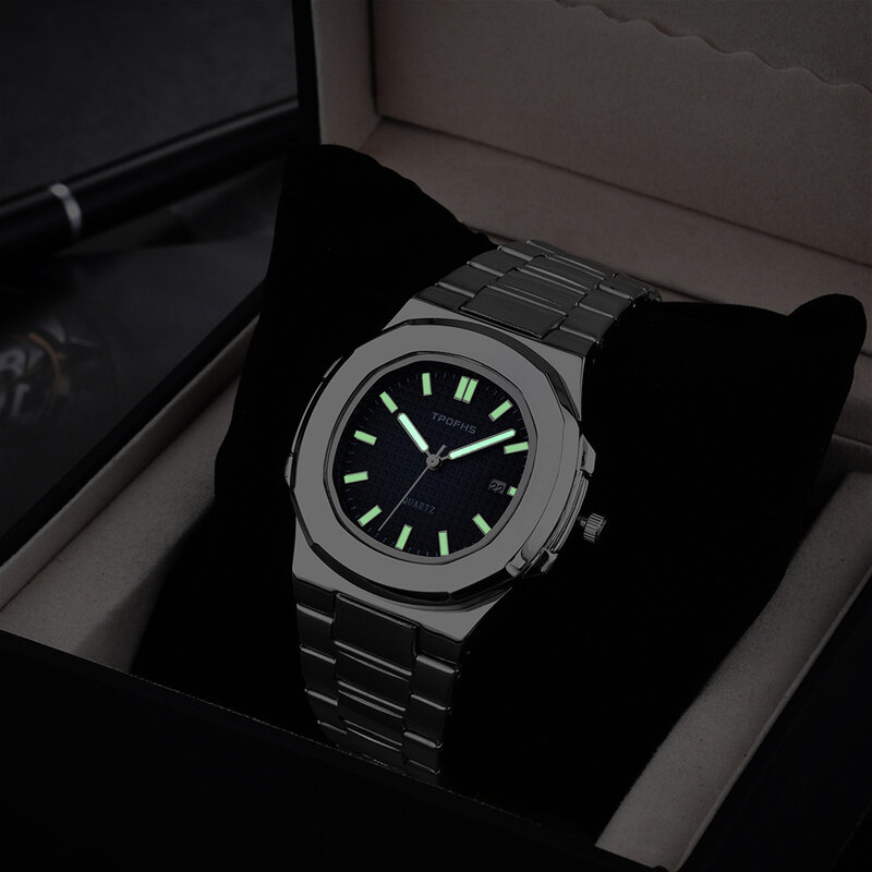 남자 럭셔리 스테인레스 스틸 시계, 캘린더 날짜 표시 쿼츠 손목 시계 비즈니스 빛나는 시계 relogio masculino 2022