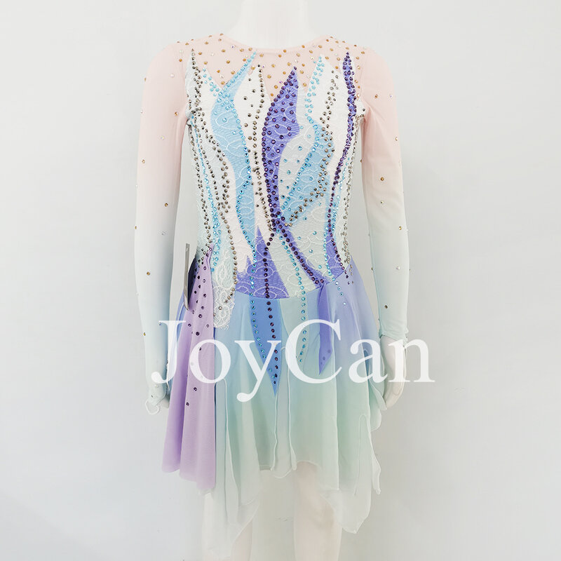 JoyCan-فستان التزلج على الجليد للفتيات ، دنة زرقاء ، شبكة مطاطية ، ملابس الرقص المنافسة ، حسب الطلب