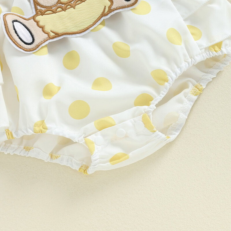 Macacão de gola de manga comprida bordado para meninas de bebês, macacão casual, roupas listras de urso, 2024-06-01