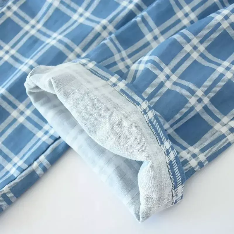 Męska piżama z gazy bawełnianej z dzianiny luźna bielizna nocna snu elastyczne spodnie piżama spodenki spodnie w kratę odzież męska