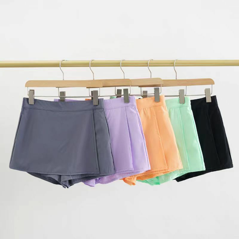 Limão-Shorts de Saia Embutida de Cintura Alta Feminina, Saia de Tecido Leve, Shorts de Ioga Legal, Shorts Clubhouse, Bolso Lateral