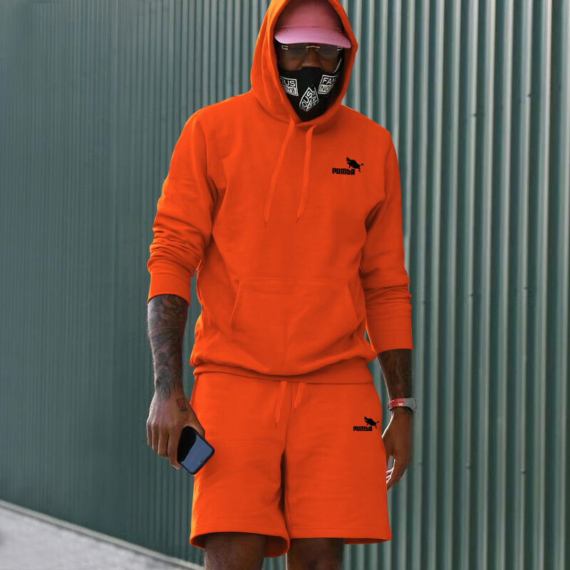 Shorts+Hoodie Casual Set Fitness And Sports Street Trend Comfortable Solid Color Two-Piece Set