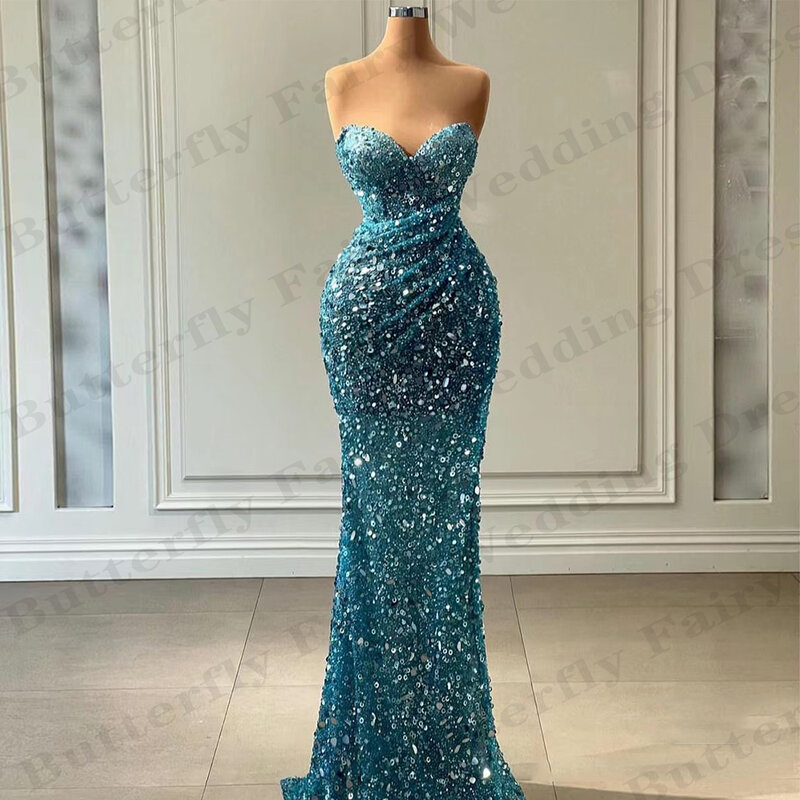 Elegant Sequins Mermaid Evening Dresses For Women Exquisite Sexy Off Shoulder Backless Sleeveless Long Fashion Party Prom Gown
