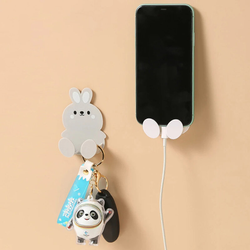 Cute Rabbit Plug Key Hook Kitchen Wall Hole Free Hook Soggiorno Phone Charging Rack cianpo Decorativo Multifunzionale