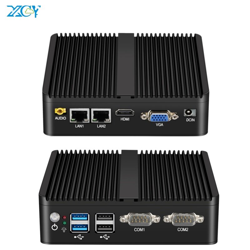 XCY HTPC كمبيوتر مصغر J4125 سيليرون 2955U 3805U رباعية النواة المزدوجة LAN 2 * COM بدون مروحة كمبيوتر مصغر Core i5 4200U ويندوز 10 واي فاي HDMI