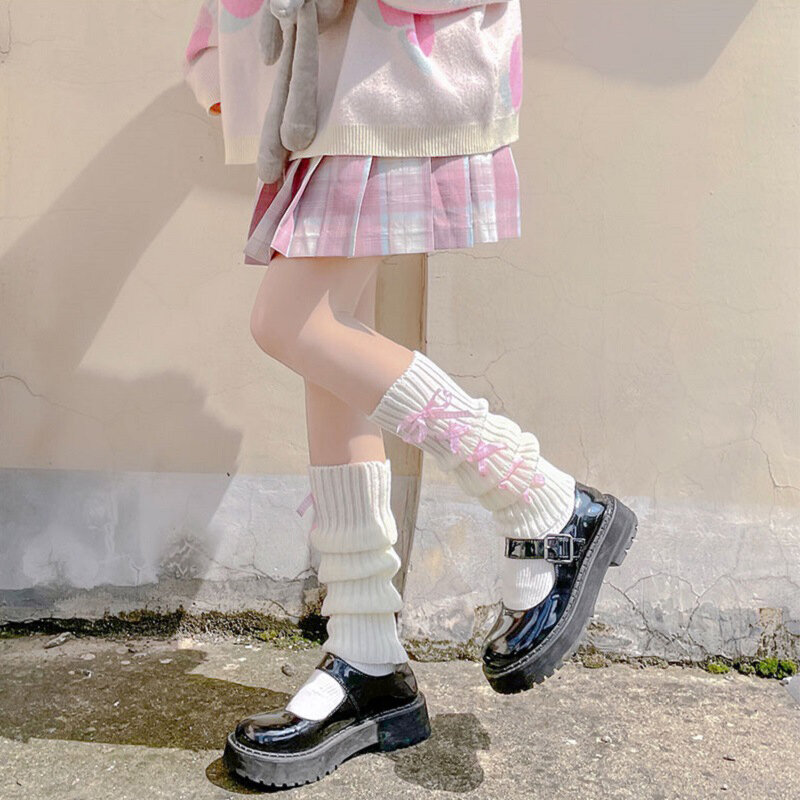 Cieplej japoński Lolita getry kostki kobiety gotyckie długie skarpetki damskie legginsy getry kolana Goth zimowe skarpety dzianiny mankiety