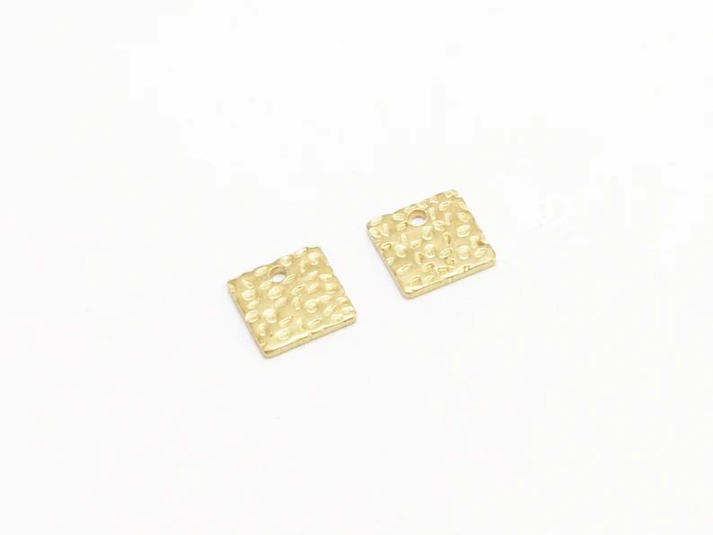 20pcs Brass Square Charms, Hammered Earring Charm, 8.8x1mm, Geometric Brass Findings, Jewelry making R2174