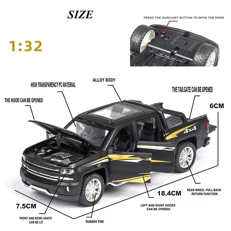 Simulation 1:32 Children's Alloy Toy Six-door Open with Music Lights Back Pickup SUV Model Decoration Children's Toy Model Car