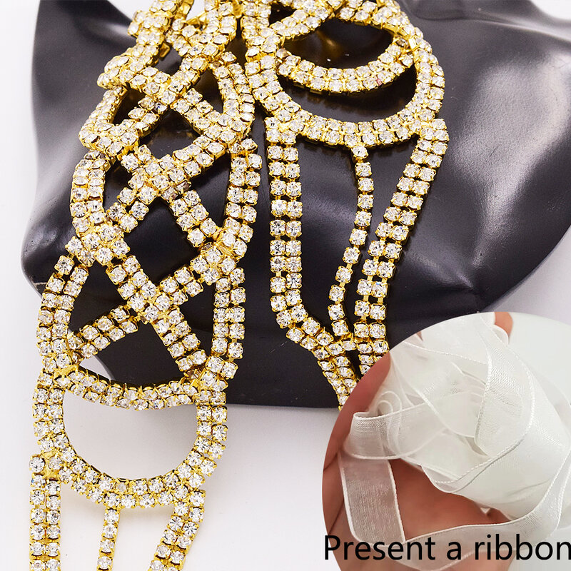 CUIER gaun malam pernikahan wanita, lebar 4cm 48cm berlian imitasi panjang sabuk tenun untuk wanita pita selempang Applique
