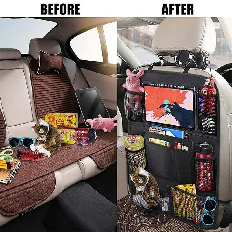 Organizador Universal para asiento trasero de coche, bolsa de almacenamiento de mesa plegable con bandeja, soporte para tableta, caja de pañuelos