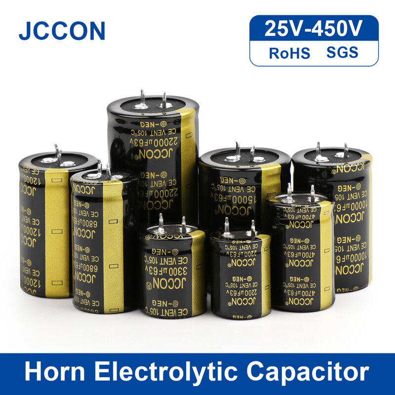 2Pcs JCCON เสียง Electrolytic Capacitor 25V 35V 63V 100V 200V 250V 400V 450V 6800UF 10000UF 22000UF สำหรับเครื่องขยายเสียง Hifi Low ESR