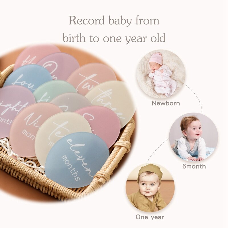 13pcs Baby Acrylic Balloon Milestone Cards Number Monthly Memorial Photography Accessories For 0-12 Months Newborn Birth Gift