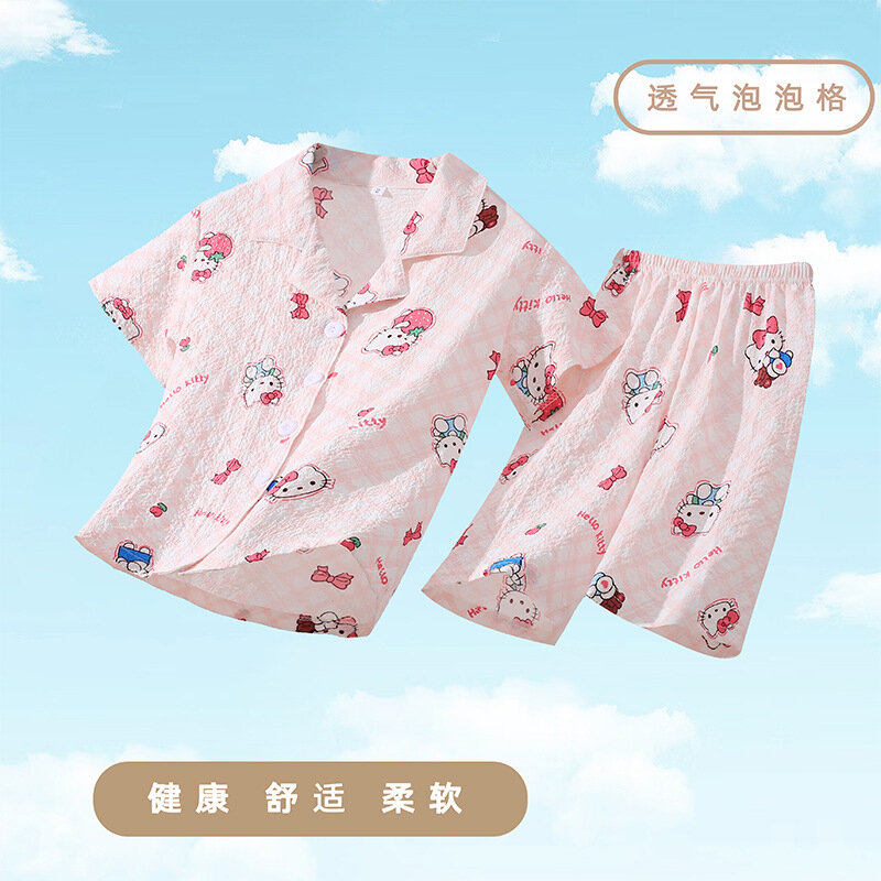 Hello Kittys My Melody Girls pigiama Summer Sanrioed Kuromi Cinnamoroll Kids pantaloncini a maniche corte Sleepwear Cartoon Loungewear
