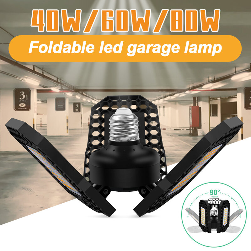Plafonnier LED Déformable pour Garage, 40W, 3000K/6000K, avec 3 Panneaux Réglables, 108LED