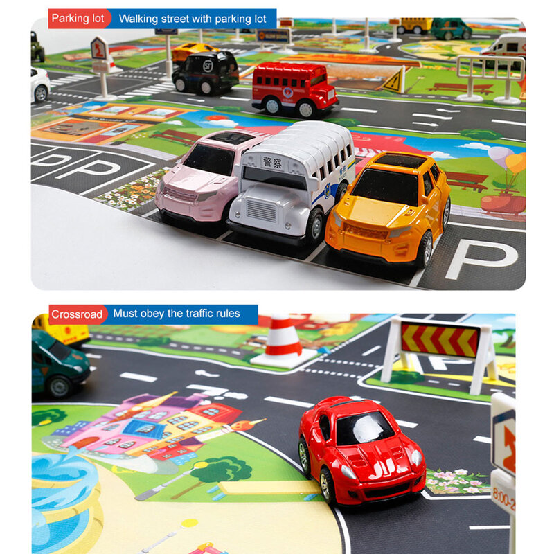 Kids City Activity Playmat Parent-Child Interaction Game Map Rug for Ages 3-12 Years Old Boys Girls