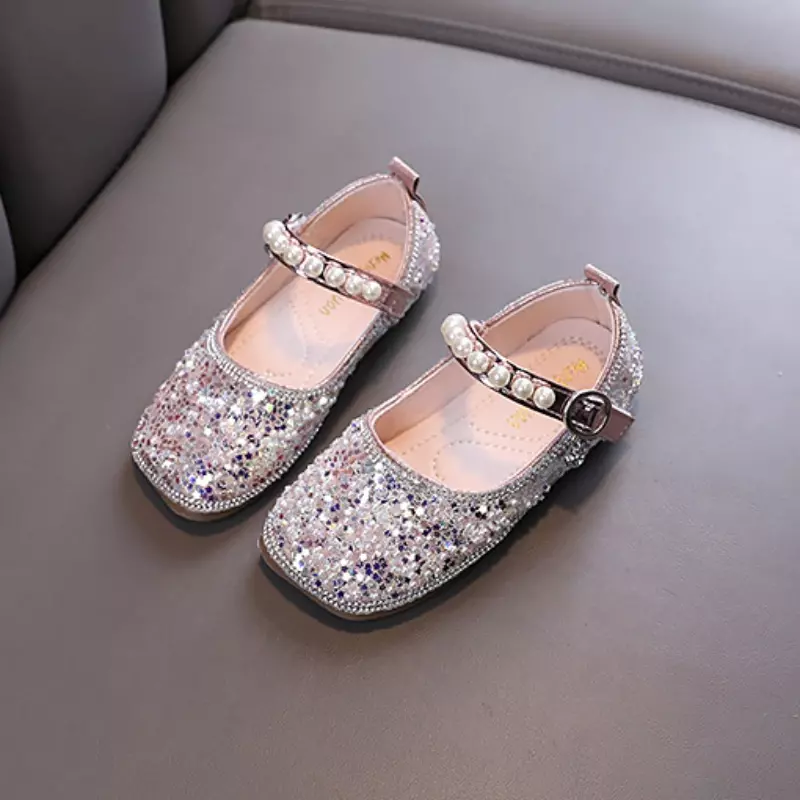 Dziewczęce księżniczki skórzane buty modne brokatowe przyczynowe buty na niskim obcasie na imprezę ślubne dla dzieci eleganckie buty Mary Jane baletowe dla dzieci