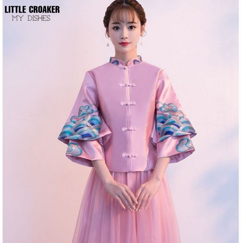 Chińska druhna 2023 suknia druhna wiosna i lato druhna panna młoda Chinoiserie długa sukienka siostry wygląda na cienką