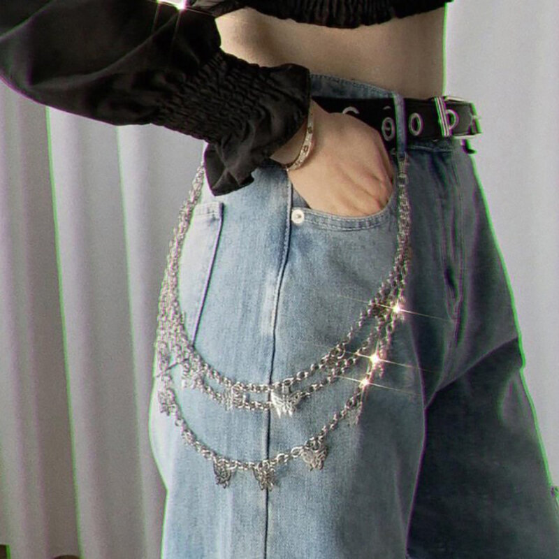 Fashion Butterfly Waist Chains Jeans Trousers Skirt Multi Alloy Chain Layer Hip-hop Punk Women's Pendant Jewelry