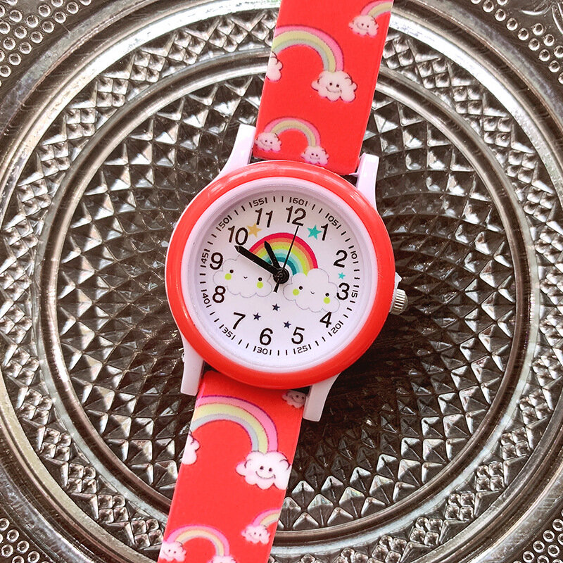 Nowe mody dziewczyny zegarki Rainbow Cloud bajkowy zegarek dla dzieci drukuj silikonowy zegarek kwarcowy dla dzieci śliczny zegarek prezenty zegar