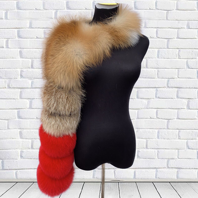 Шуба женская из натурального меха, модное пальто на одно плечо из красного/серебристого лисьего меха, с двумя рукавами