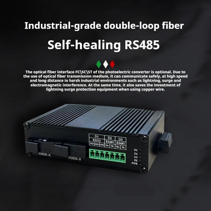 Interruptor de fibra óptica tipo red de anillo de grado Industrial RS485/422/232, puerto serie bidireccional, datos autocurativos