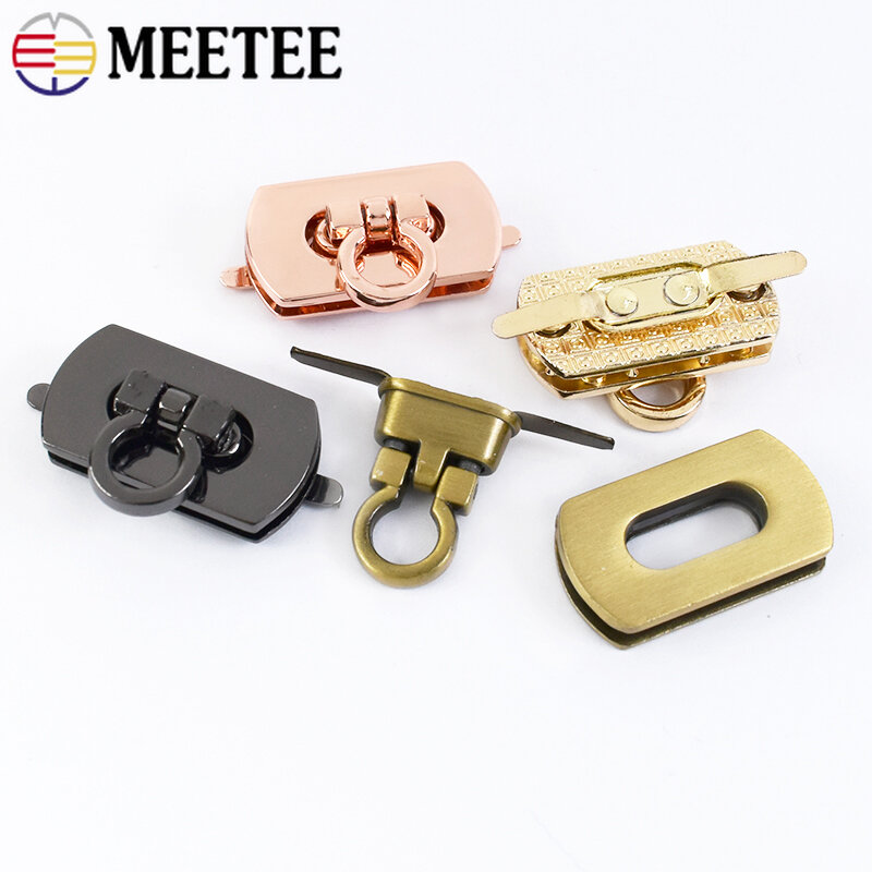 Meetee – serrure de sac en métal, 30x17mm, 2 ou 5 pièces, fermoir rotatif amovible pour artisanat du cuir, accessoire de quincaillerie