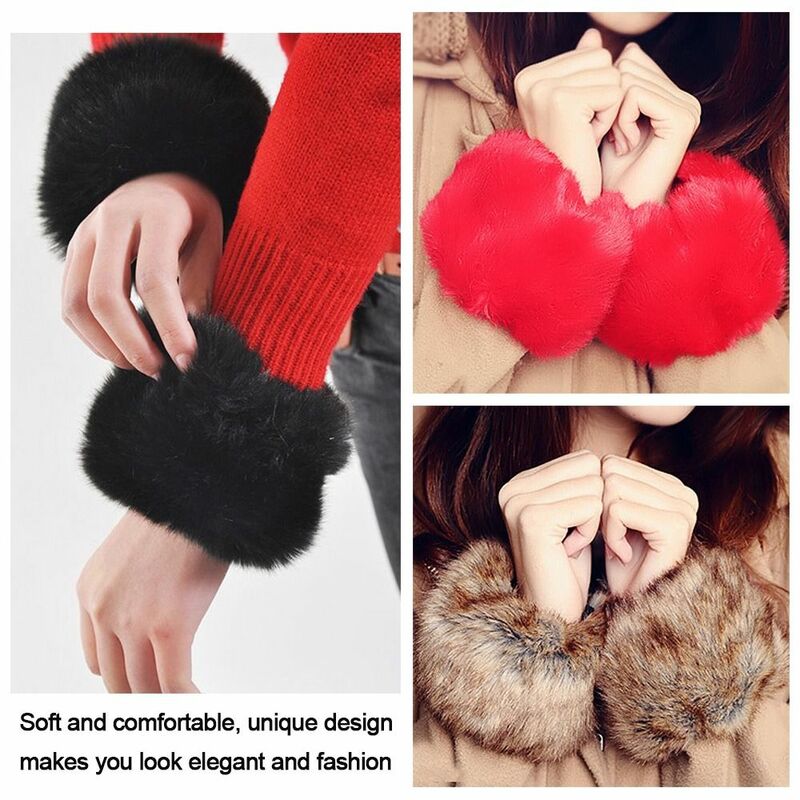 Windproof Clothing Accessories Oversleeve Wrist Warm Furry Wristbands Arm Warmer Faux Fur Wrist Cuffs Furry Wrist Cuff