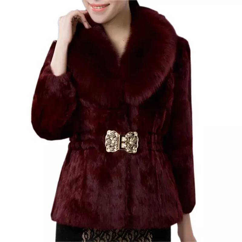2022 가을 짧은 모피 코트, 따뜻한 모조 토끼 머리 짧은 한국 스타일, 느슨한 인조 모피 칼라, 여성 패션 코트, 겨울 재킷