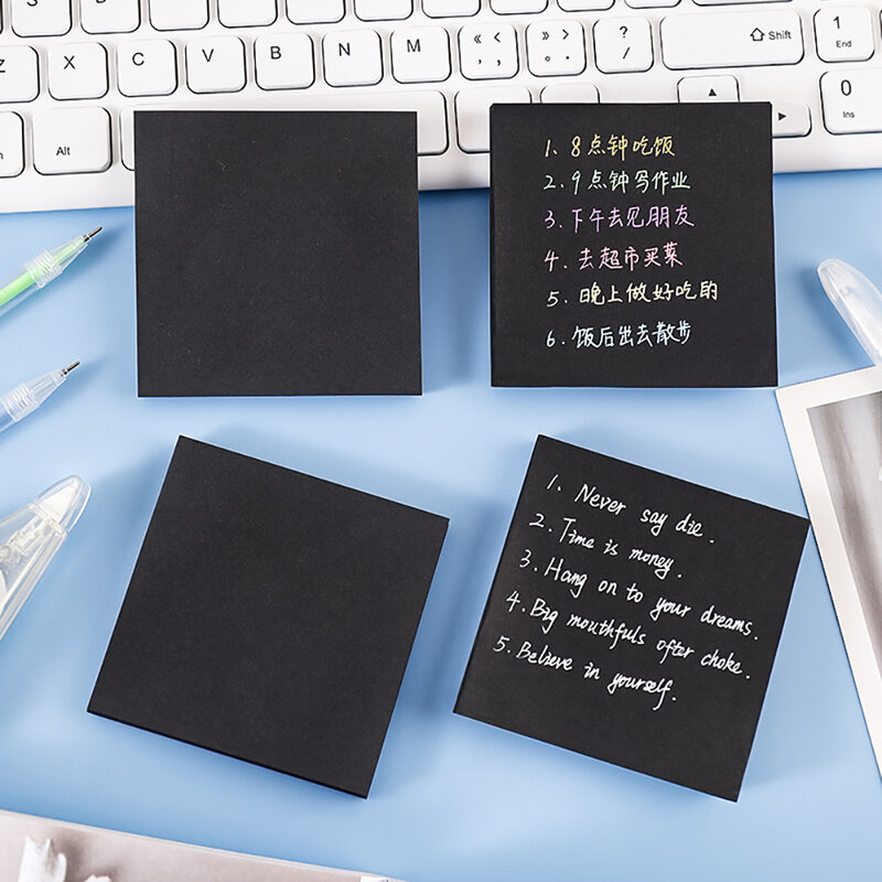 50Sheets of 76*76cm Black Note Paper Self-adhesive Memo Calendar Planner Gift Card Creative Stationery School Supplies