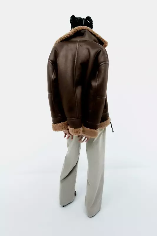 Blazer formal de lã de cordeiro feminino com zíper, jaqueta marrom, casaco quente, roupa de negócios, senhora do escritório, roupa feminina, inverno