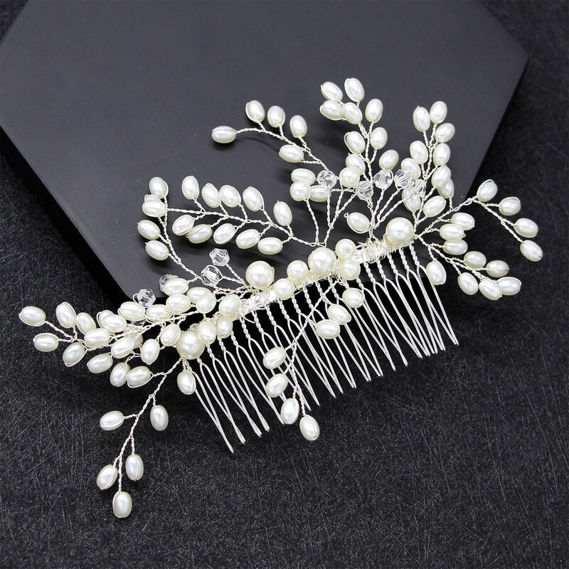 Sisir rambut pernikahan kristal mutiara aksesori rambut untuk hiasan kepala bunga pengantin jepit rambut pengantin wanita klip rambut kepang bunga