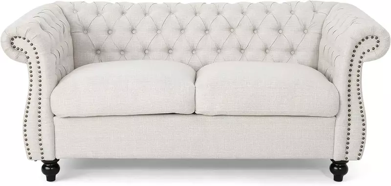 Karen Tradycyjna sofa Chesterfield Loveseat, beżowy i ciemnobrązowy, 61,75 x 33,75 x 27,75
