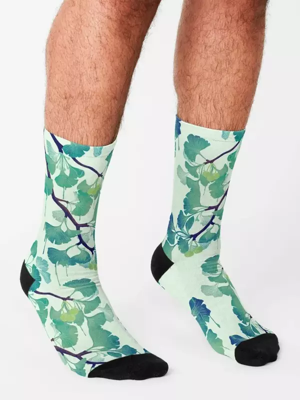 O Ginkgo (en verde) calcetines de senderismo, regalo de hip hop para niño, calcetines para mujer