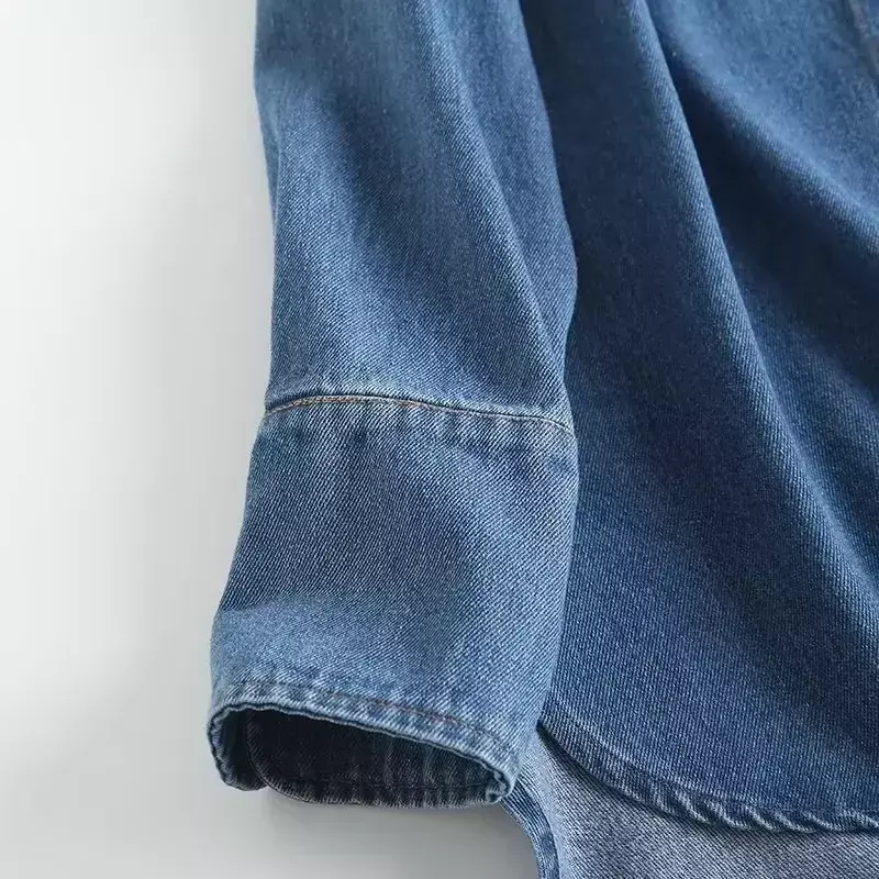Blusas de botão de manga comprida tecido denim feminino, retro, tops chiques, estrutura de ferramentas, nova moda, 2023