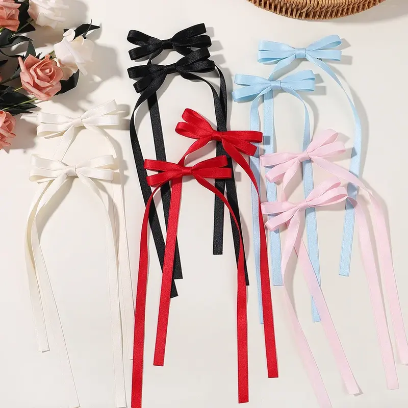 2pcs 2024 New Cute Ribbon Bow fascia lunga nappa fermaglio per capelli accessori per capelli da donna ragazze Party Headwear Clip laterali all'ingrosso