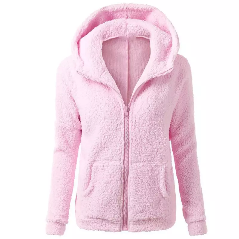 Jaket bertudung hangat untuk wanita, mantel bertudung 2024 kasual hangat musim gugur dan dingin, mantel bulu domba halus