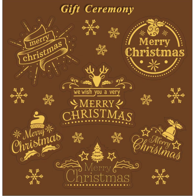 Auto-adesivo Matte Film Christmas Sticker, Xmas Gift Decor, caixa de presente dourada e prateada, ornamentos de vedação, quente