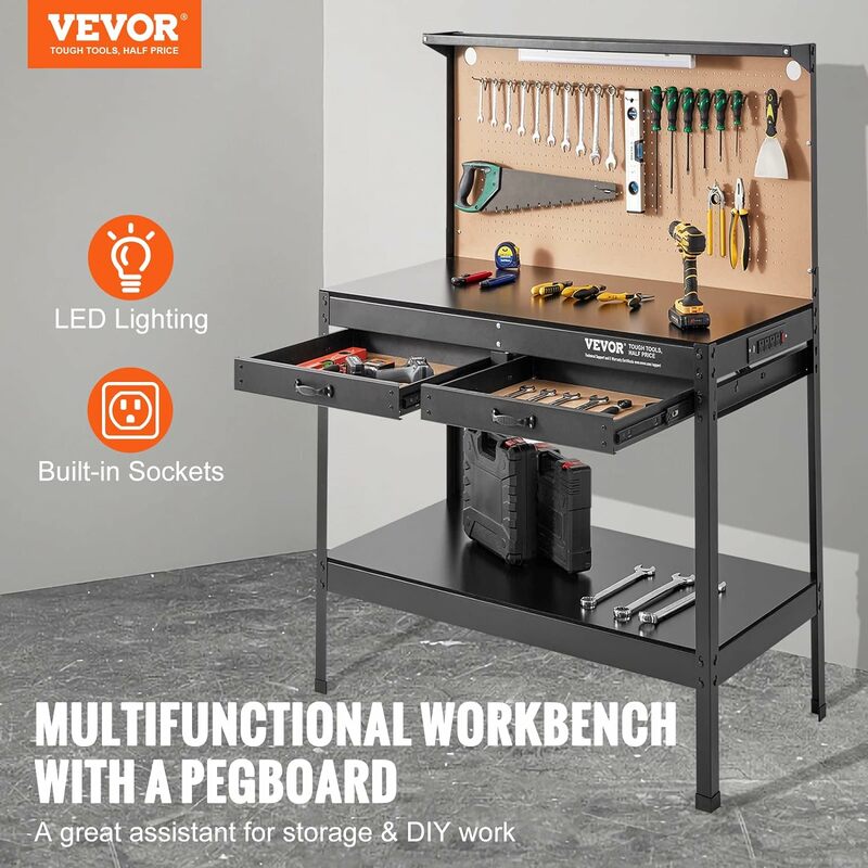 VEVOR Workbench A3 Steel Work Bench for Garage max. 1500W Heavy Duty Workbench 220lbs Weight Capacity 0.47" Bench top Thickness