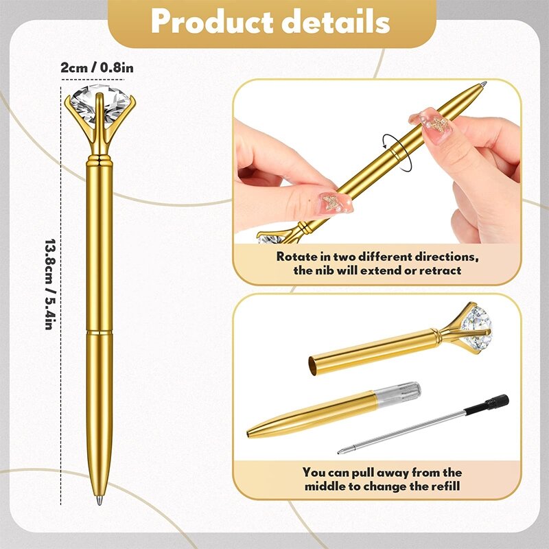 60Pcs Big Crystal Diamond Ballpoint Pen Bling Metal Ballpoint Pen Office Supplies