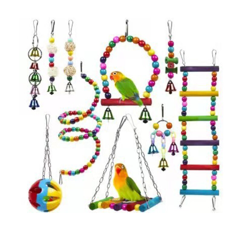Декоративные игрушки для птичьих клеток для попугаев, надежные жевательные подвесные деревянные бусины, шарики, колокольчики, игрушки, акс...