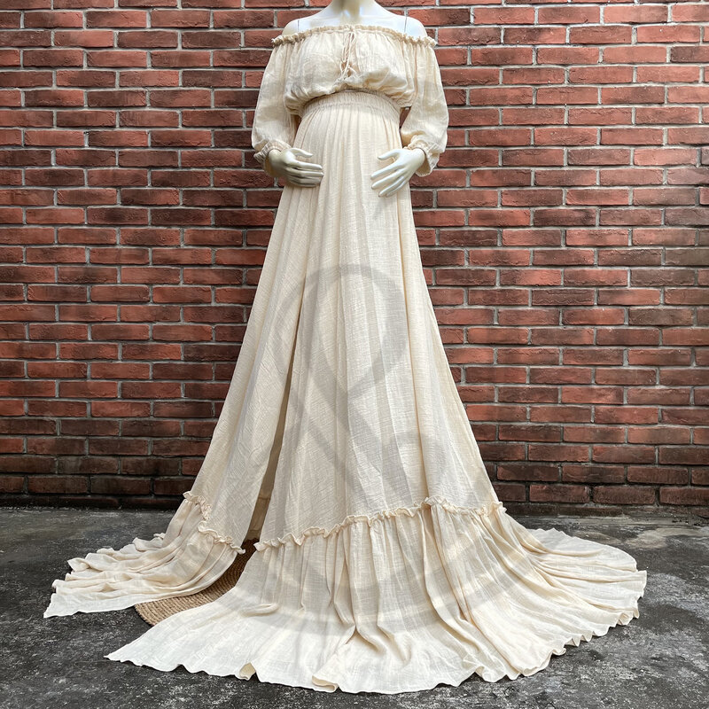 Don&Judy Cotton Off The Shoulder Maternity Dress Photography Maxi Top and Skirt Set Party Wedding Gowns for Pregnant Woman Gifts