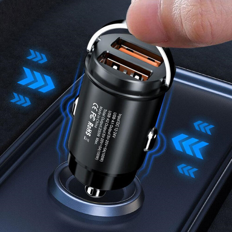 Carregador USB para carro para iPhone e Huawei, carregamento rápido adaptador de isqueiro, carregador de telefone escondido, acessórios do carro, 200W