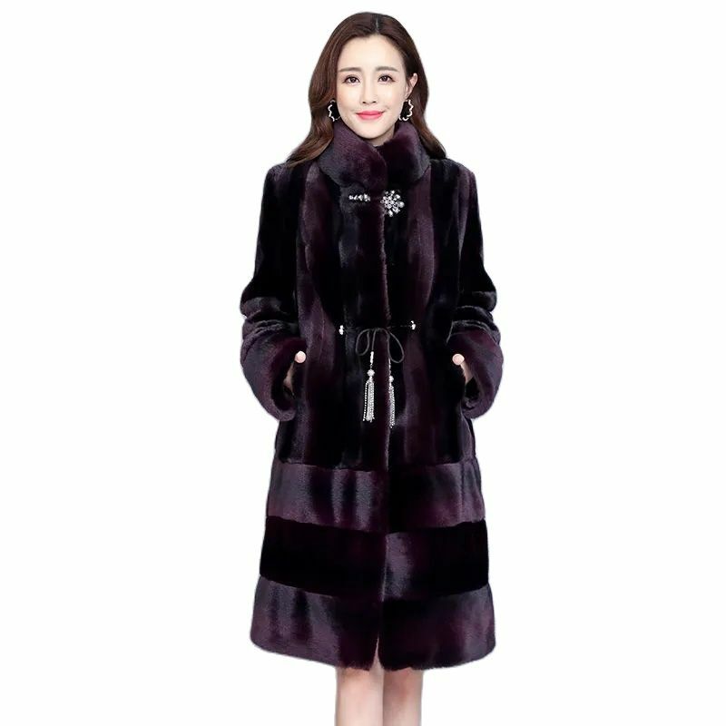Haining-abrigo de temperamento para mujer, abrigo suelto de longitud media, cuello alto, pieza completa, invierno, nuevo