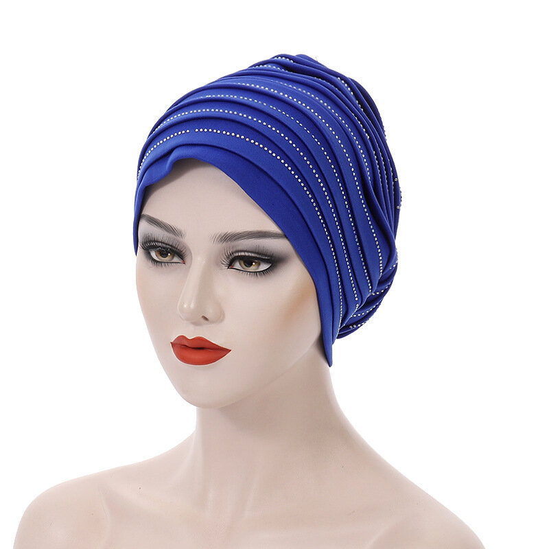 Diamanten plissierte Turban kappe für Dame afrikanische Frauen Kopf wickel Nigeria Kopf bedeckung Turbante Mujer muslimische Kopftuch Hüte