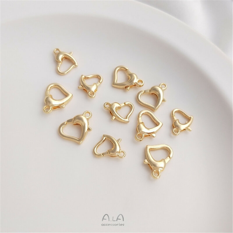 Broche de langosta en forma de corazón de oro de 14K, hecho a mano, accesorios de cierre de resorte, pulsera, collar, hebilla de cierre, materiales de joyería