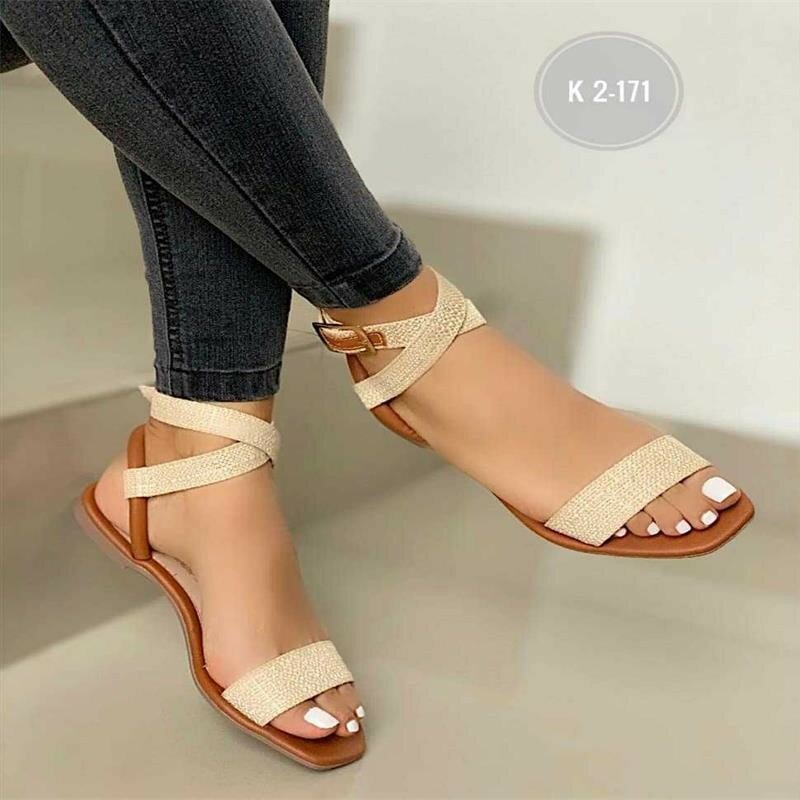 Summer New Fashion Ankle Wrap Outdoor Beach Comfortable Peep Toe Solid Color Sandals Women's Shoes on Offer 2023